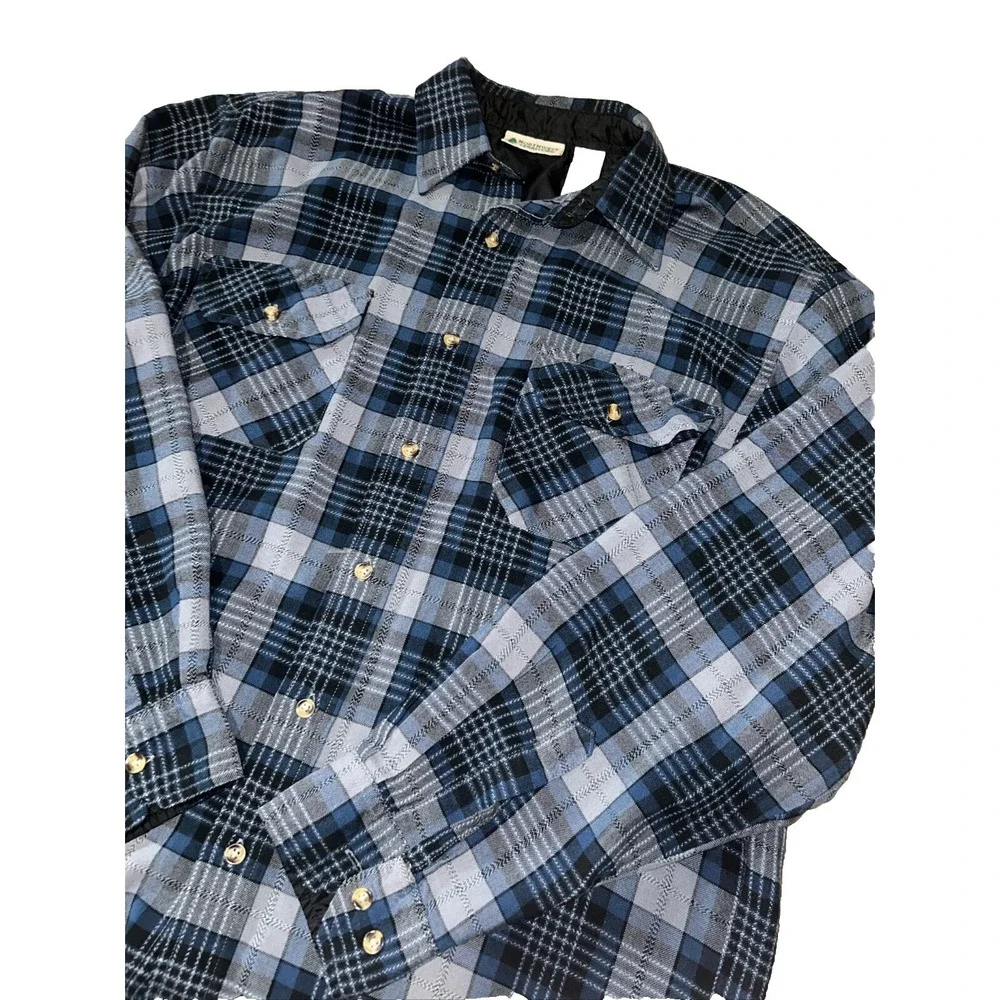 Vintage Northwest Territory Blue Plaid‎ Button Down Flannel With Chest Pockets
